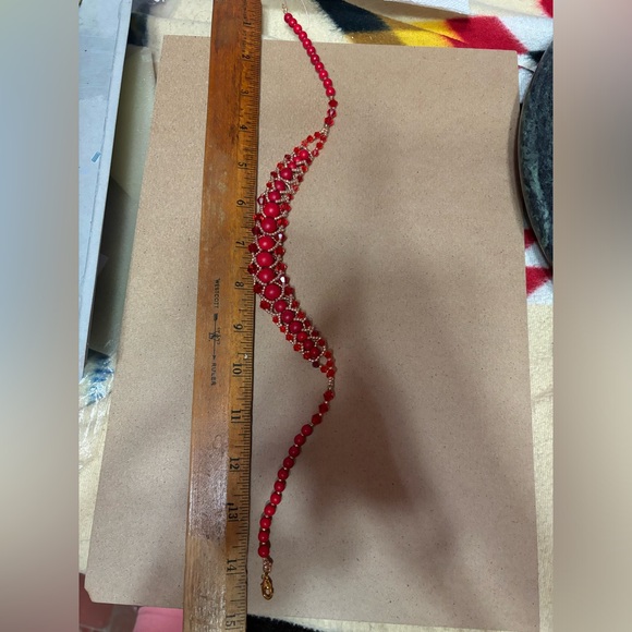 Hand crafted red turquoise collar necklace and crystal beads 15 in - Picture 4 of 4